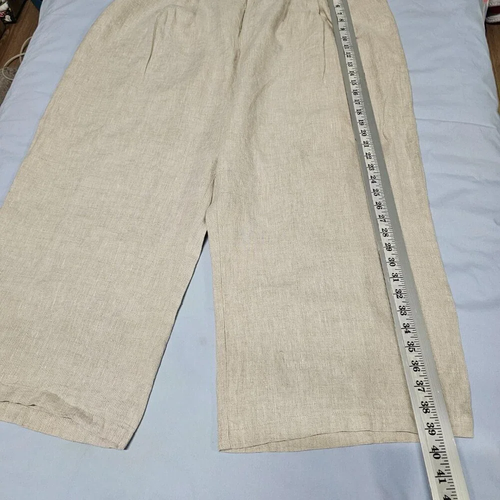 Reformation Mason Wide Leg Women Pants Size 22 Khaki 100% Linen